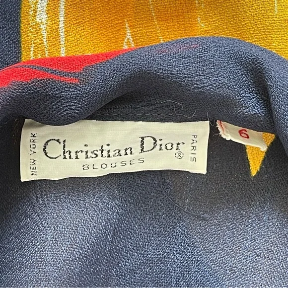 Vintage 1970s Christian Dior Paint brush strokes semi sheer button up blouse top - Picture 8 of 15